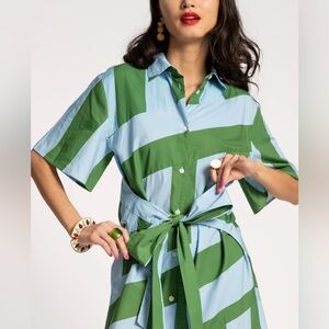 Frances Valentine Amanda Shirtdress Green/Light Blue 1X NWT